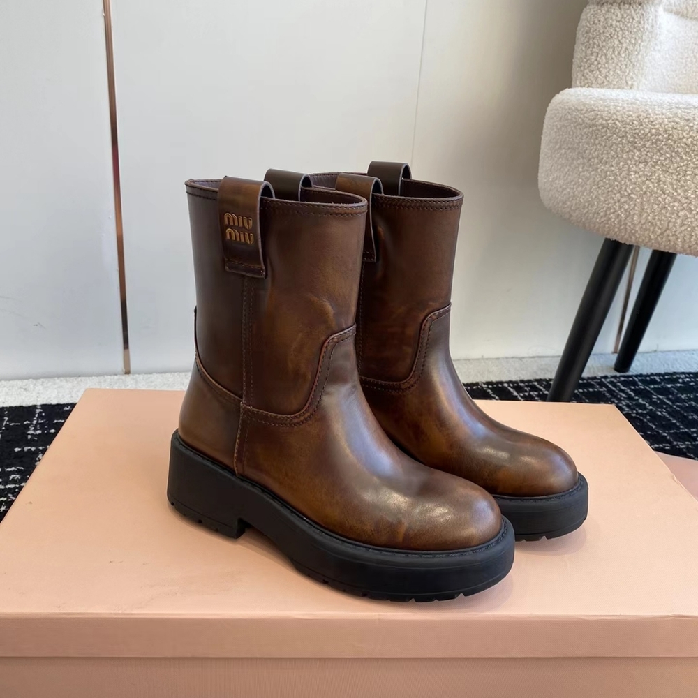 Miu Miu Chunky Platform Short Biker Boots